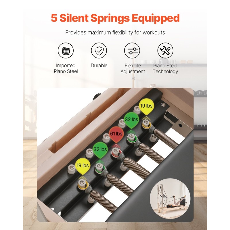 Puinen Pilates-reformerikone kaksinkertaisella vastuksella kotikuntosalille 2430x730x1990 mm