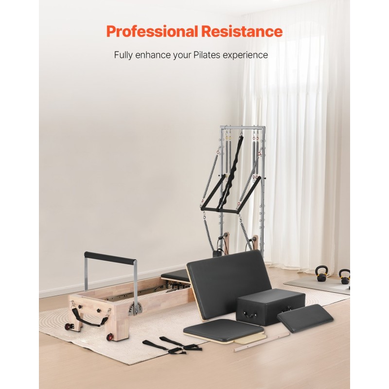 Puinen Pilates-reformerikone kaksinkertaisella vastuksella kotikuntosalille 2430x730x1990 mm