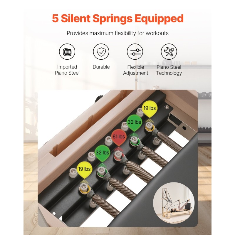 Puurunkoinen reformeri Pilates-harjoitteluun kotiin tai studioon 2400x735x1990 mm