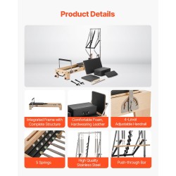 Puurunkoinen reformeri Pilates-harjoitteluun kotiin tai studioon 2400x735x1990 mm