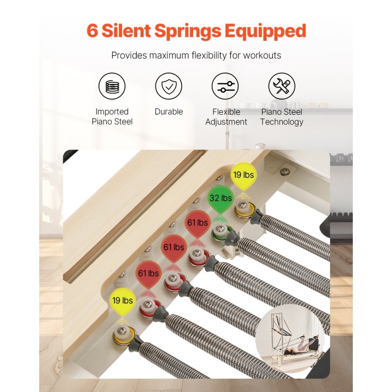 Pilates-reformer laite kaksoisvastuksella koti- ja studiokäyttöön