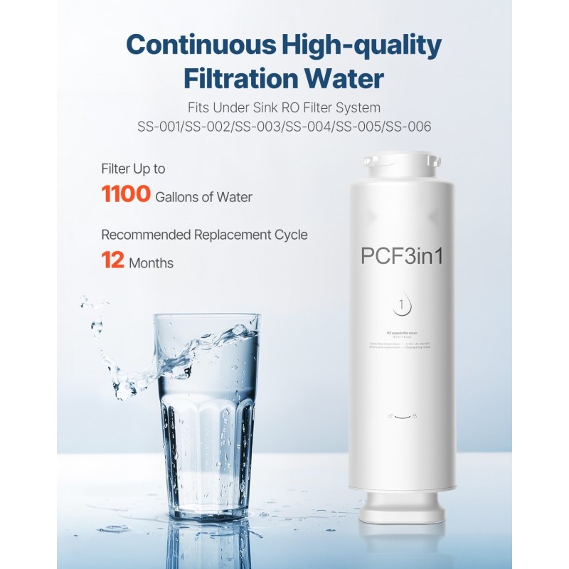 6-kerroksinen yhdistelmäsuodatin hanan alle asennettava luonnollisella aktiivihiilellä ja tarkkuus-PP-kalvoilla 12 kuukauden