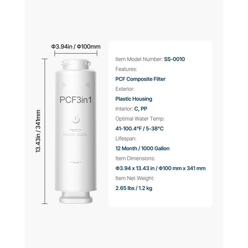 6-kerroksinen yhdistelmäsuodatin hanan alle asennettava luonnollisella aktiivihiilellä ja tarkkuus-PP-kalvoilla 12 kuukauden