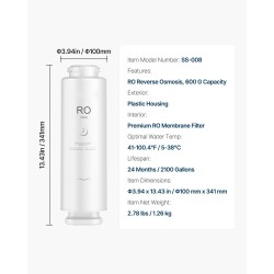 Käänteisosmoosisuodatin SS-008 10-vaiheinen 600 gallonaa vuorokaudessa allaskaappiin
