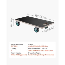 Huonekalukärry kaksi kappaletta 250 kg kantavuudella neljä pyörää joista kaksi jarrulla