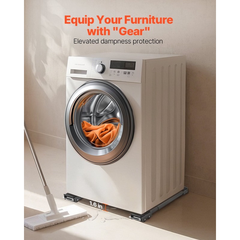 Säädettävä rullateline hiiliteräsrungolla 17.5–27.6 tuumaa 149.7 kg kantavuus 16 pyörää pesukoneille