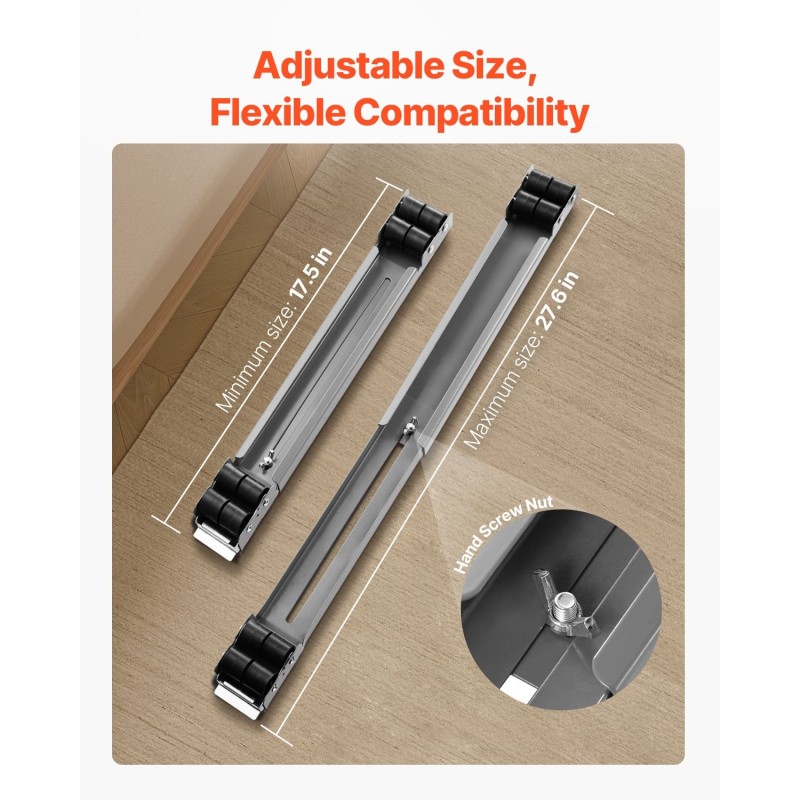 Säädettävä rullateline hiiliteräsrungolla 17.5–27.6 tuumaa 149.7 kg kantavuus 16 pyörää pesukoneille