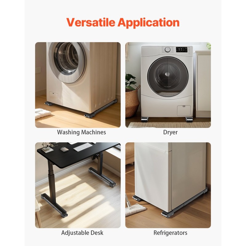 Säädettävä rullateline hiiliteräsrungolla 17.5–27.6 tuumaa 149.7 kg kantavuus 16 pyörää pesukoneille