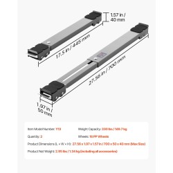 Säädettävä rullateline hiiliteräsrungolla 17.5–27.6 tuumaa 149.7 kg kantavuus 16 pyörää pesukoneille