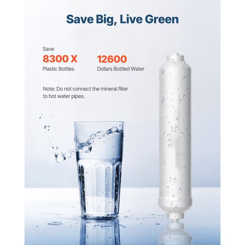 Remineralisointisuodatin hanan alle lievästi emäksinen pikasliittimellä 1100 gallonaa