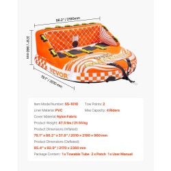 Vedettävä vesilelu 1–4 henkilölle nailonpäällisellä PVC-sisärakenteella