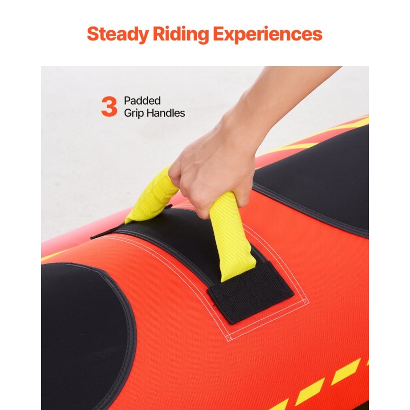 Vedettävä vesirengas nylonpäällysteinen veneilyyn 1–3 henkilölle pehmustetut kahvat pikaventtiilillä