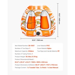 Vedettävä vesilelu kahden hengen pehmustetuilla kahvoilla nylonpäällisellä