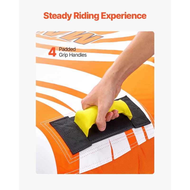 Vedettävä vesirengas 1–2 hengelle PVC-sisärengas nylonpäällinen pehmustetut kahvat D-muotoinen profiili