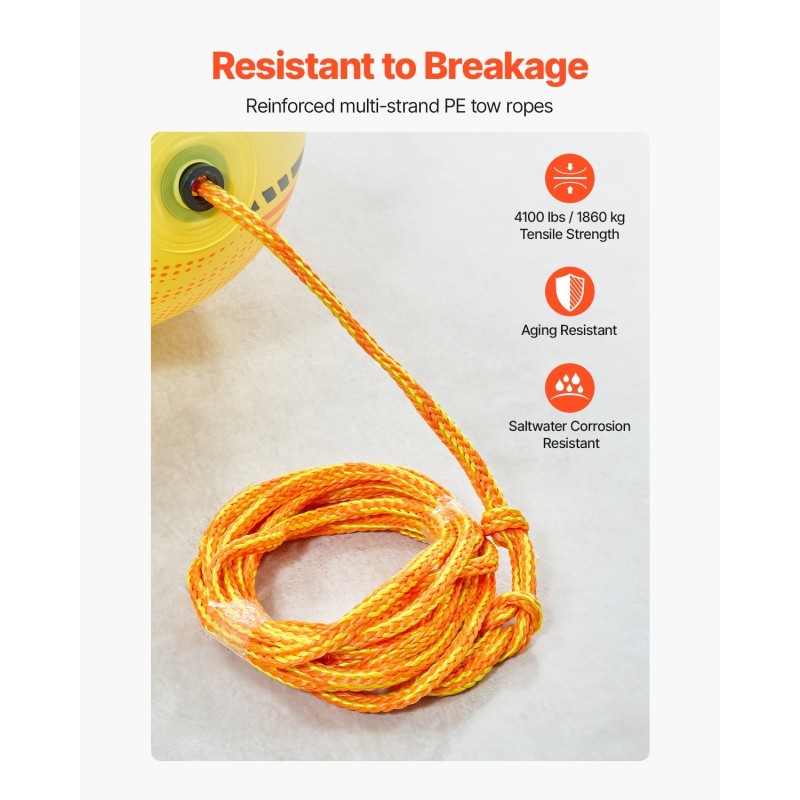 Täytettävä vetopallo vedettävälle vesilelulle PVC-sisäosalla 1010×650×650 mm 3 PE-köyttä