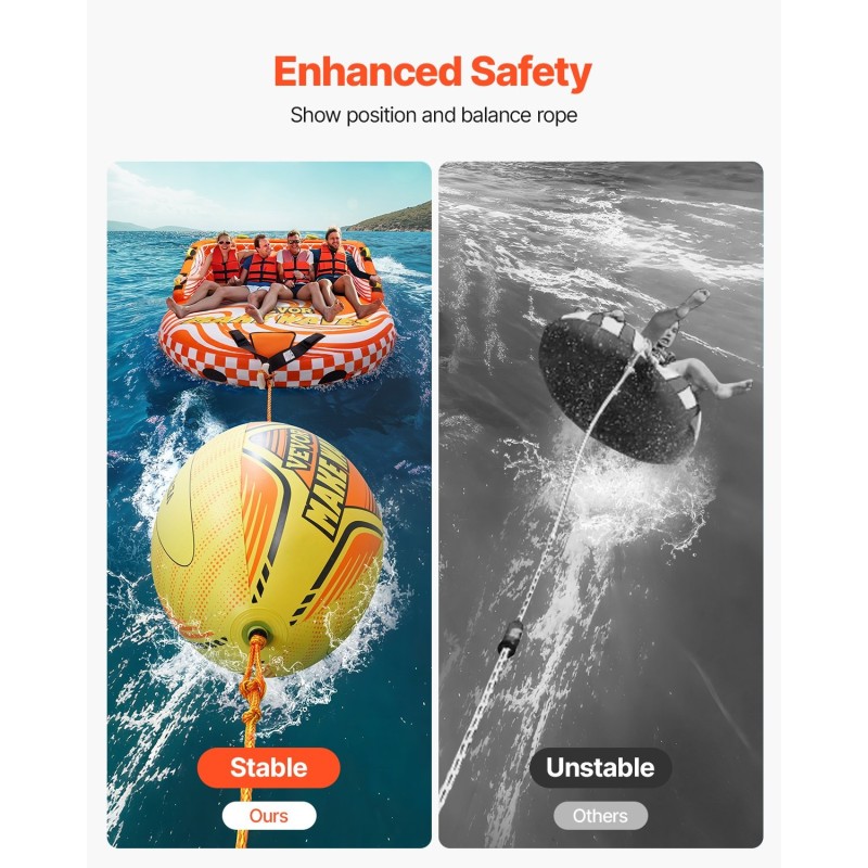 Täytettävä vetopallo vedettävälle vesilelulle PVC-sisäosalla 1010×650×650 mm 3 PE-köyttä