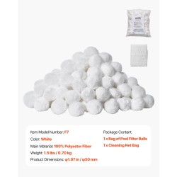 Suodatinpallot 100% polyesterikuitua 50 mm pesupussilla uima-altaisiin akvaarioihin