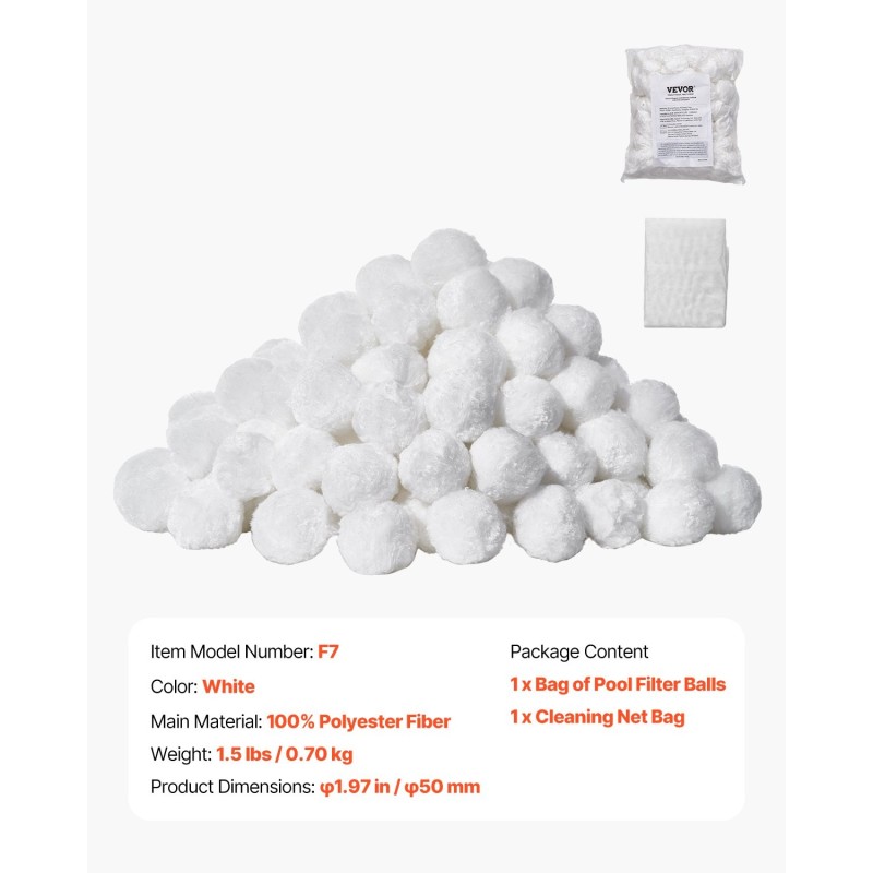 Suodatinpallot 100% polyesterikuitua 50 mm pesupussilla uima-altaisiin akvaarioihin