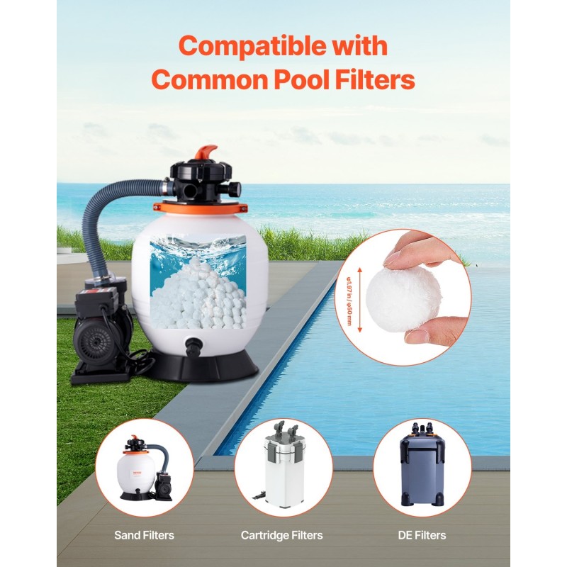 Altaan suodatinpallot 100 prosenttia polyesterikuitua 50 mm hiekkasuodattimiin pesupussilla