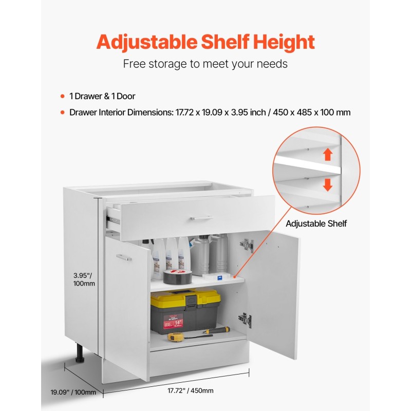 Alakaappi valkoinen puu shaker-tyylinen 1 laatikko 2 ovea monikäyttöinen