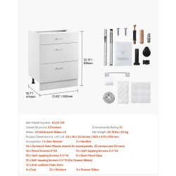 Alakaappi valkoinen puu kolme laatikkoa pehmeästi sulkeutuvilla kiskoilla