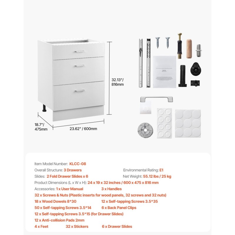 Alakaappi valkoinen puu kolme laatikkoa pehmeästi sulkeutuvilla kiskoilla