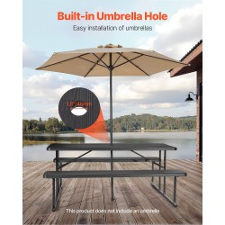 Taitettava piknikpöytä 180 cm kahdella kiinteällä penkillä teräsrunko korkeatiheyksinen polyeteeni