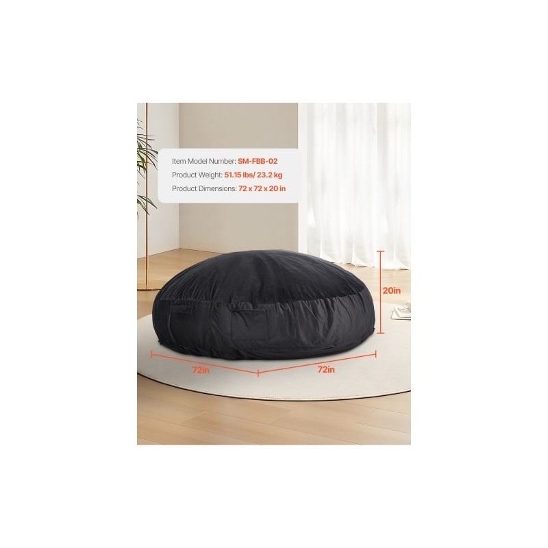 Säkkituoli hollantilaisella samettipäällisellä suuri musta korkeatiheyksinen vaahtotäyte aikuisille