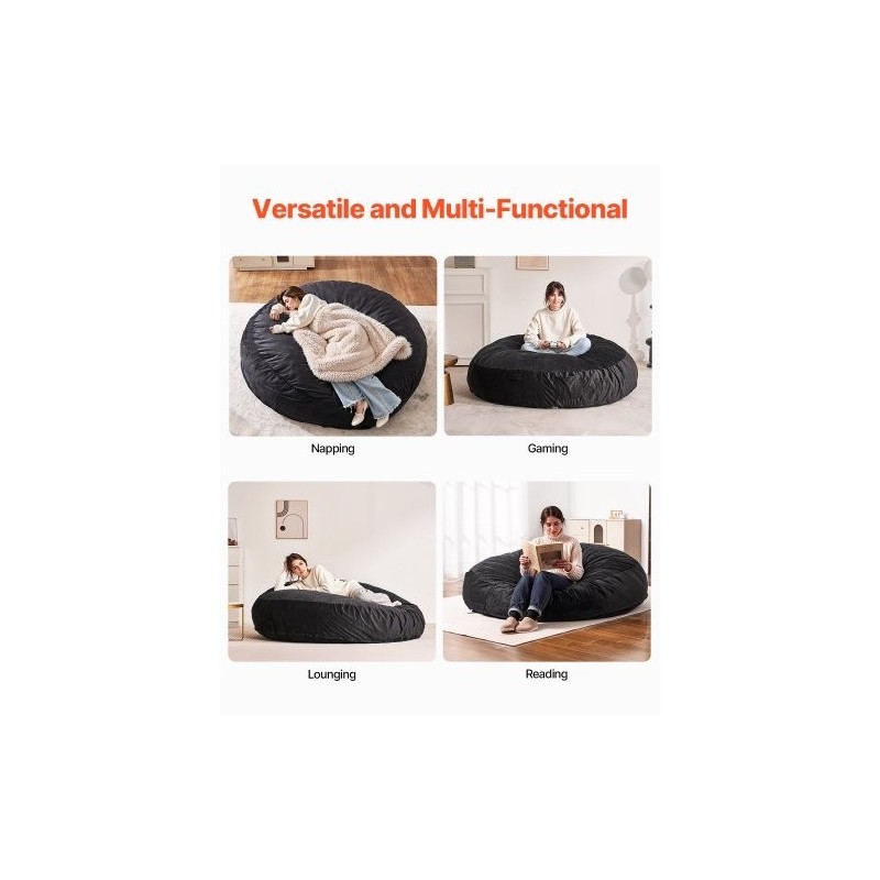 Säkkituoli hollantilaisella samettipäällisellä suuri musta korkeatiheyksinen vaahtotäyte aikuisille