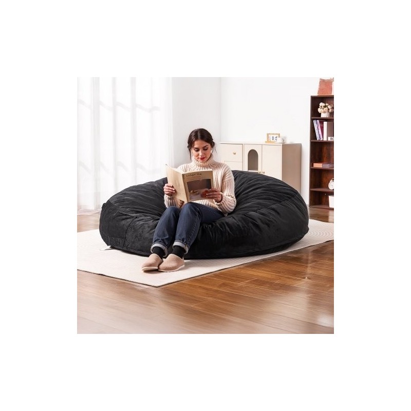 Säkkituoli hollantilaisella samettipäällisellä suuri musta korkeatiheyksinen vaahtotäyte aikuisille