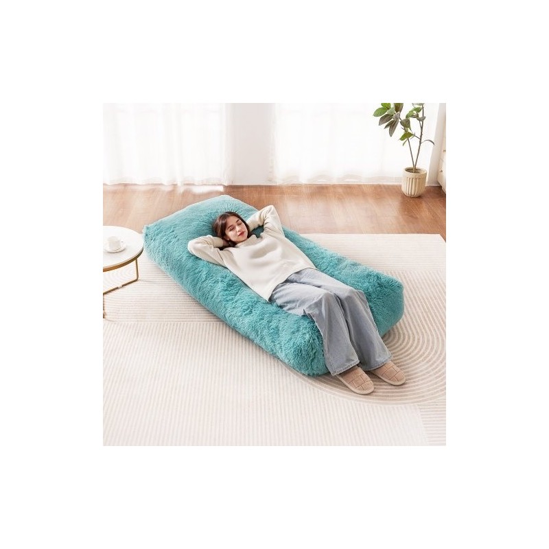 Säkkituoli suuri irrotettavalla pestävällä plyysipäällisellä sininen korkeatiheyksinen vaahtotäyte