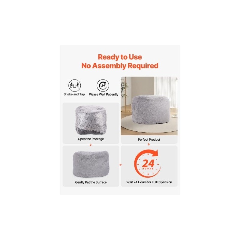 Muunnettava säkkituoli lepotuoli patja pehmeä pörröinen irrotettava pestävä päällinen harmaa