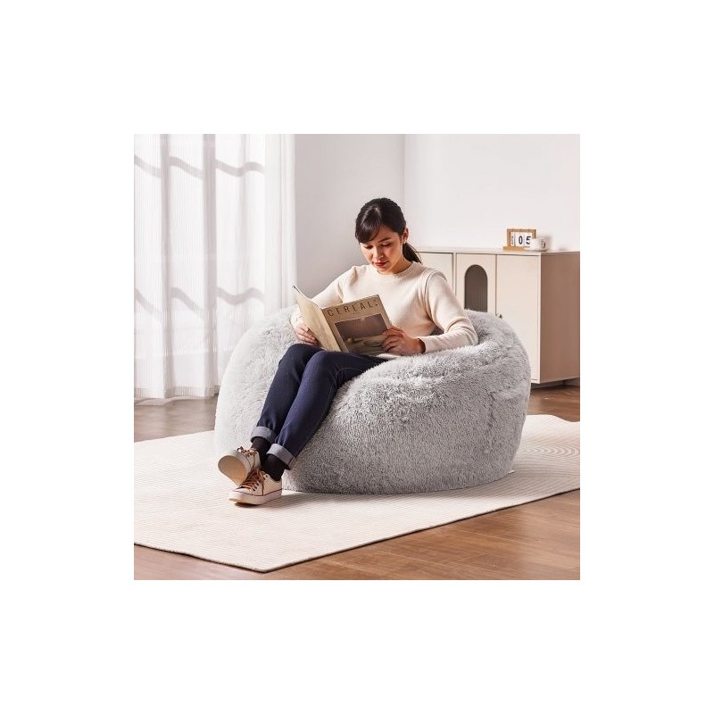 Muunnettava säkkituoli lepotuoli patja pehmeä pörröinen irrotettava pestävä päällinen harmaa