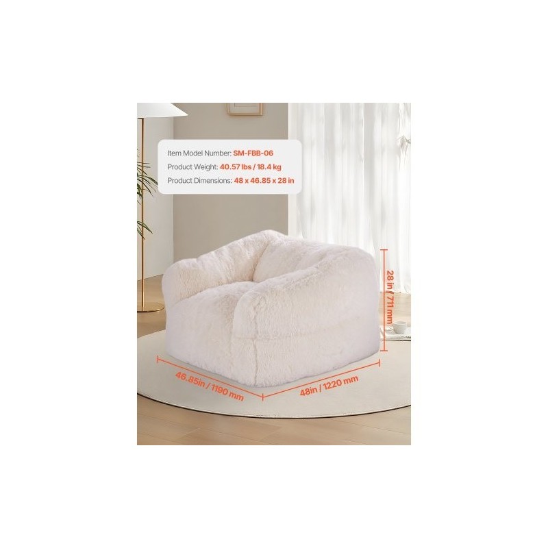 Säkkituoli pörröinen beige vaahtotäytteellä aikuisille selkänoja käsinojat