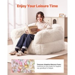 Säkkituoli pörröinen beige vaahtotäytteellä aikuisille selkänoja käsinojat