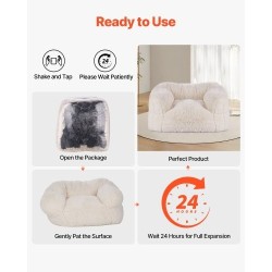 Säkkituoli pörröinen beige vaahtotäytteellä aikuisille selkänoja käsinojat