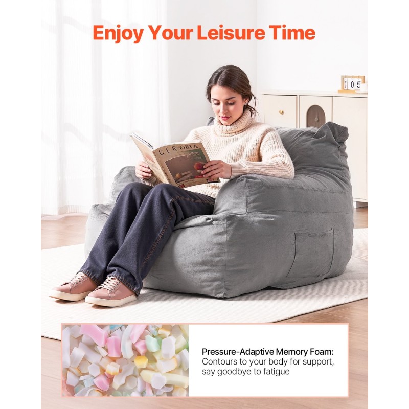 Säkkituoli plyysipäällisellä korkeatiheyksinen vaahtotäyte harmaa aikuisille 1118x1143x780 mm