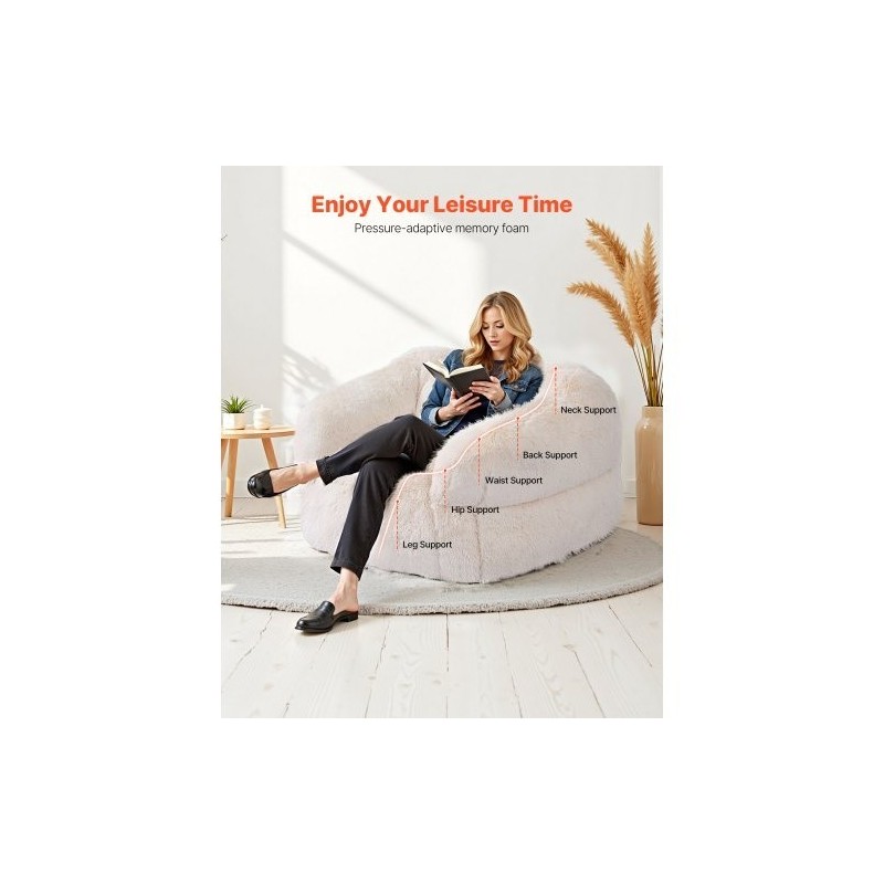 Säkkituoli korkeaselkäinen plyysipäällinen käsinojilla aikuisille korkeatiheyksinen vaahtotäyte beige