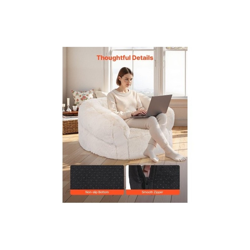 Säkkituoli korkeaselkäinen plyysipäällinen käsinojilla aikuisille korkeatiheyksinen vaahtotäyte beige