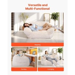 Säkkituoli korkeaselkäinen plyysipäällinen käsinojilla aikuisille korkeatiheyksinen vaahtotäyte beige