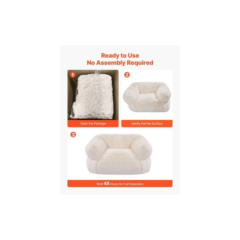 Säkkituoli korkeaselkäinen plyysipäällinen käsinojilla aikuisille korkeatiheyksinen vaahtotäyte beige