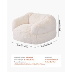 Säkkituoli korkeaselkäinen plyysipäällinen käsinojilla aikuisille korkeatiheyksinen vaahtotäyte beige