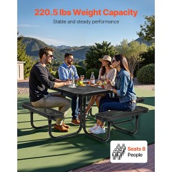 Teräsrunkoinen neliöpuutarhapöytä ja neljän penkin setti 116 kertaa 116 senttimetriä