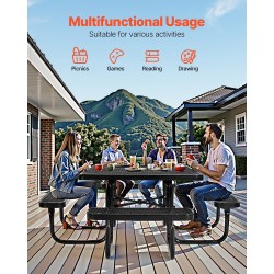 Teräsrunkoinen neliöpuutarhapöytä ja neljän penkin setti 116 kertaa 116 senttimetriä