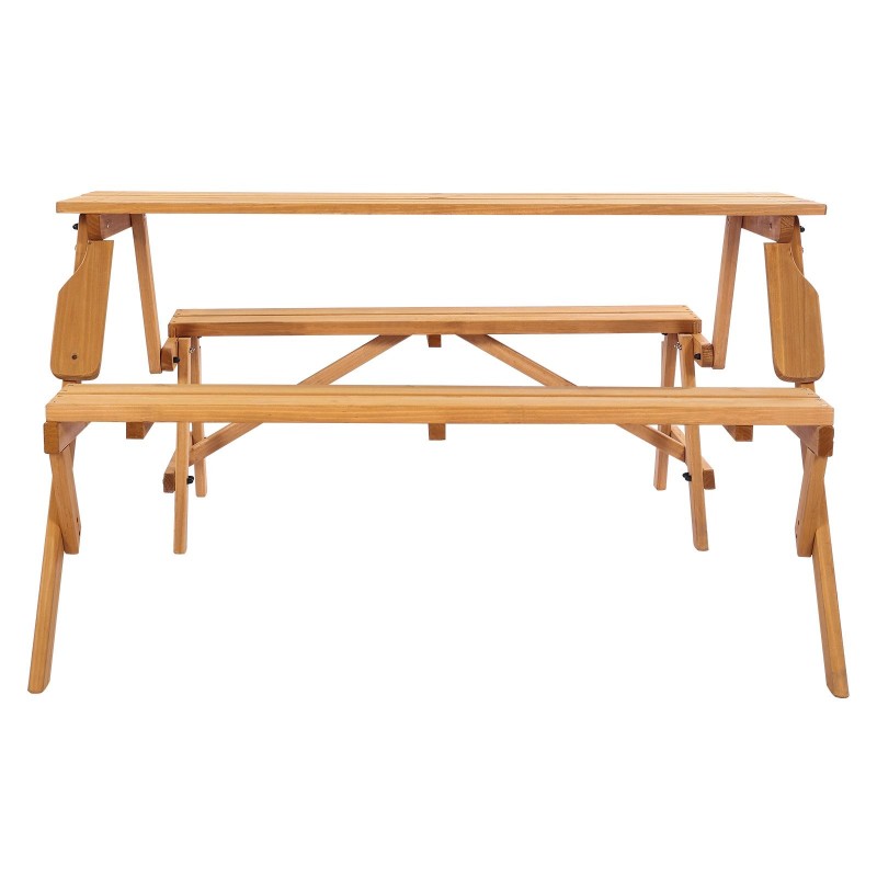 Ulkopöytä ja penkkisetti kuusipuusta taittuva rakenne aurinkovarjon reiällä