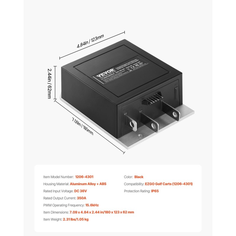 Nopeudensäädin 36V 350A golfkärryyn IP65 alumiiniseos ja ABS-muovikotelo