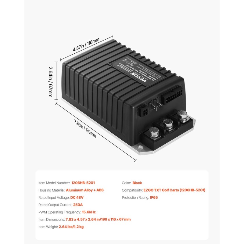 Nopeudensäädin golfkärryyn 48 V 250 A sopii EZGO TXT IP65