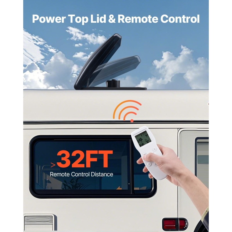 Kattotuuletin matkailuautoon kaksitoistavolttinen neljätoista tuuman aukkoon sateentunnistimella kaukosäätimellä kymmenellä