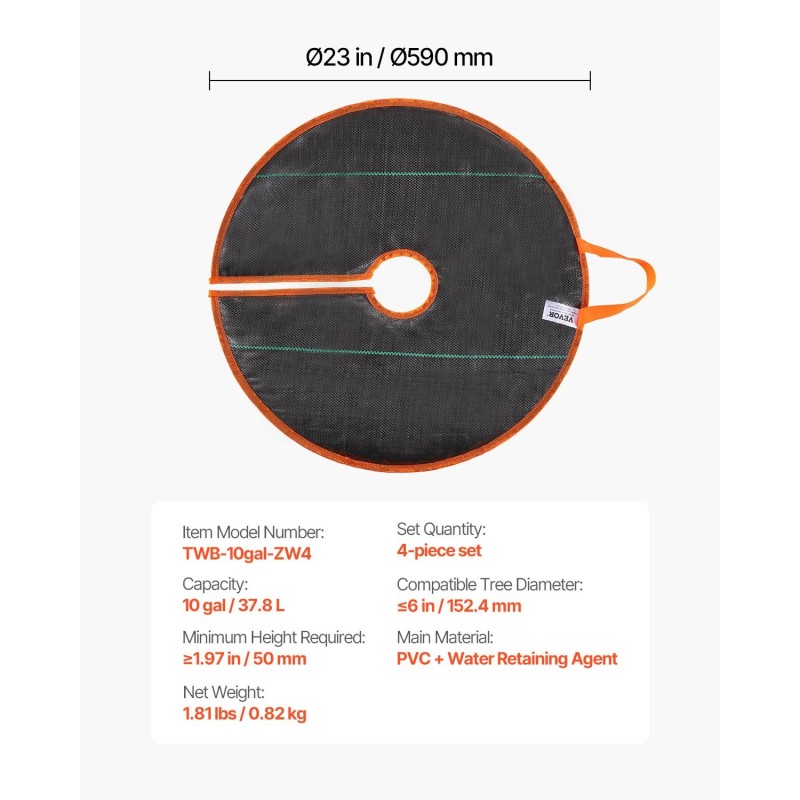 Itsekasteleva kastelurengas puuille PVC-materiaali 4 kpl 37,8 l