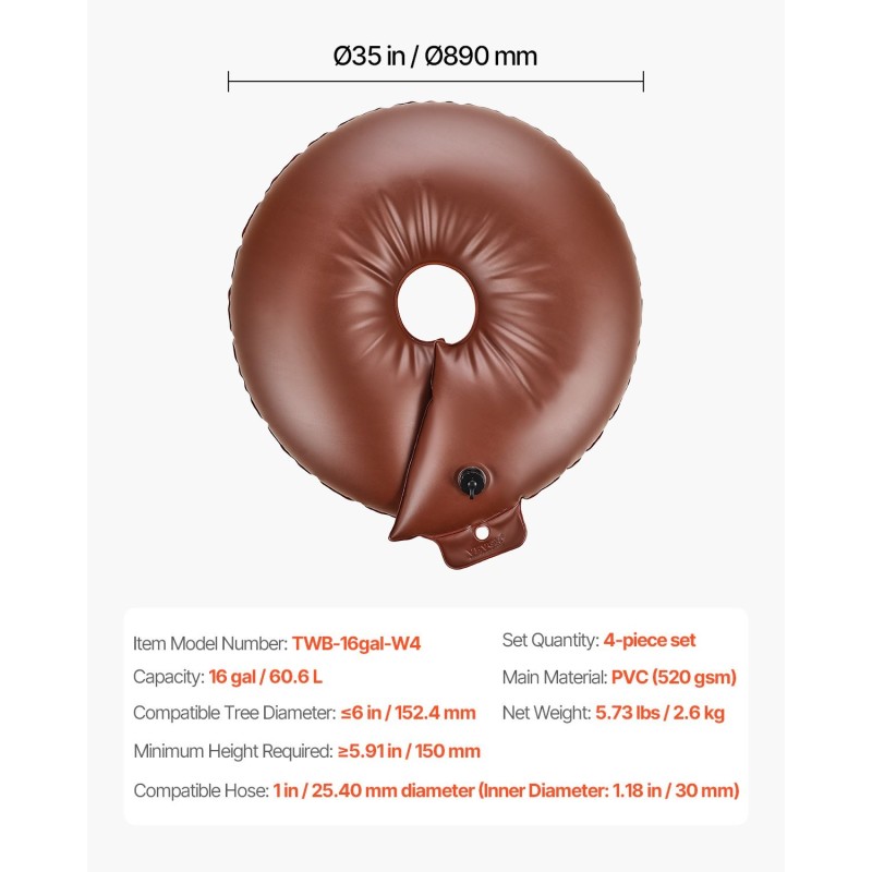 Puiden kastelurenkaat 4 kpl PVC 60,6 l hidas veden vapautus